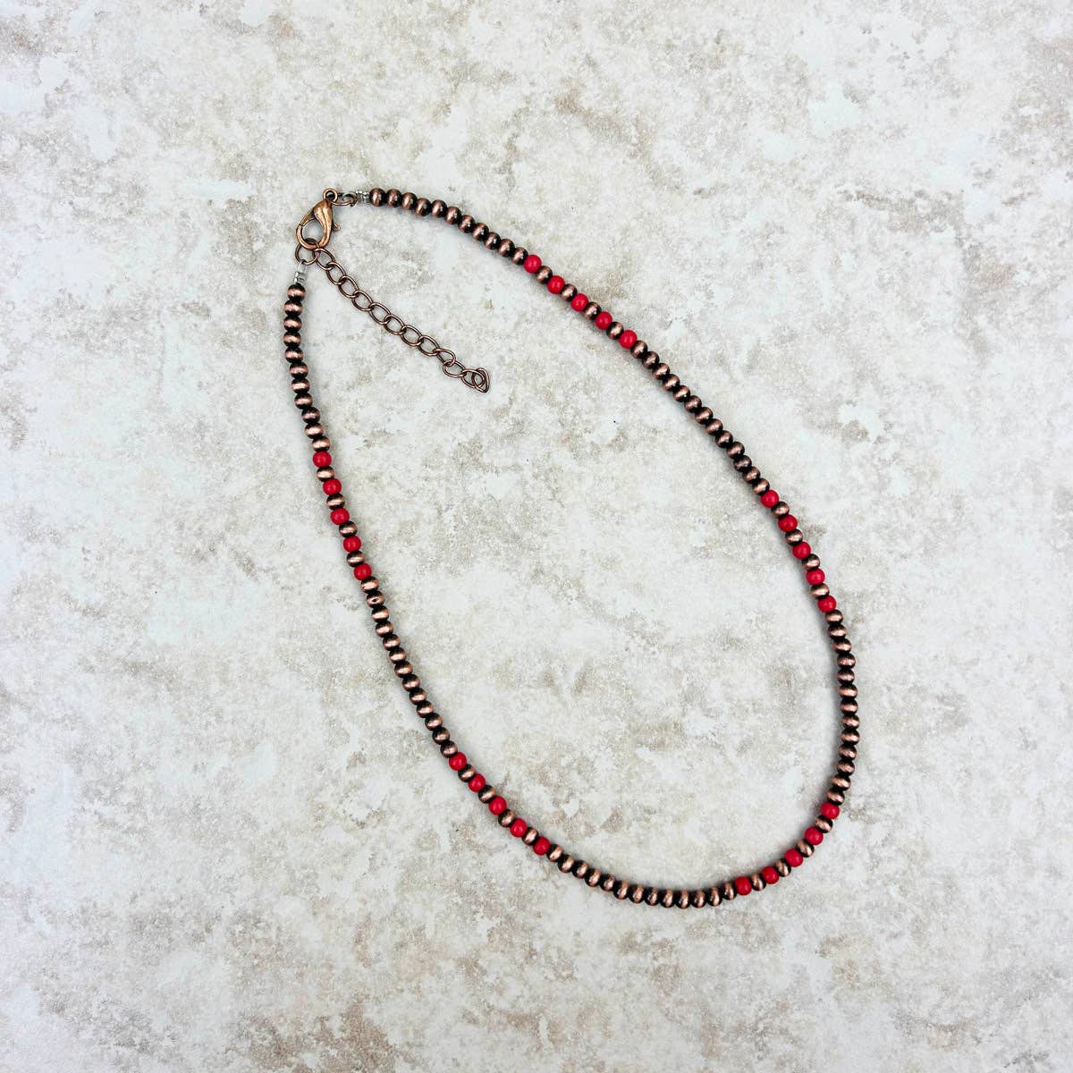 Red Stone Cooper Navajo Pearl Bead Necklace