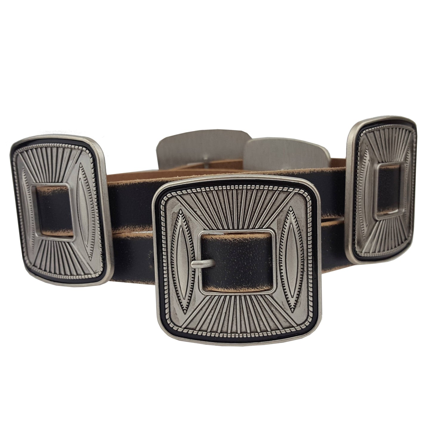 Western Vintage Leather Belt with Square Concho