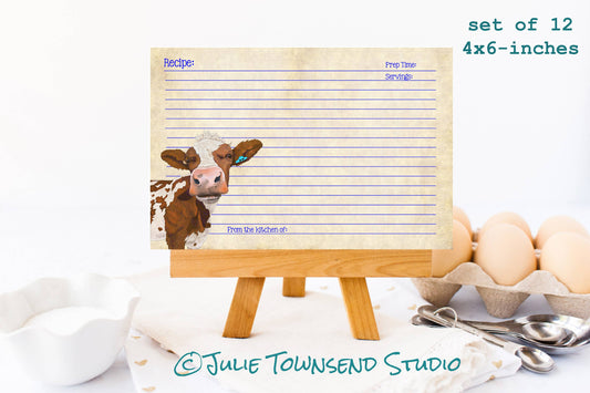 Set of 12 Cute Cow Recipe Cards