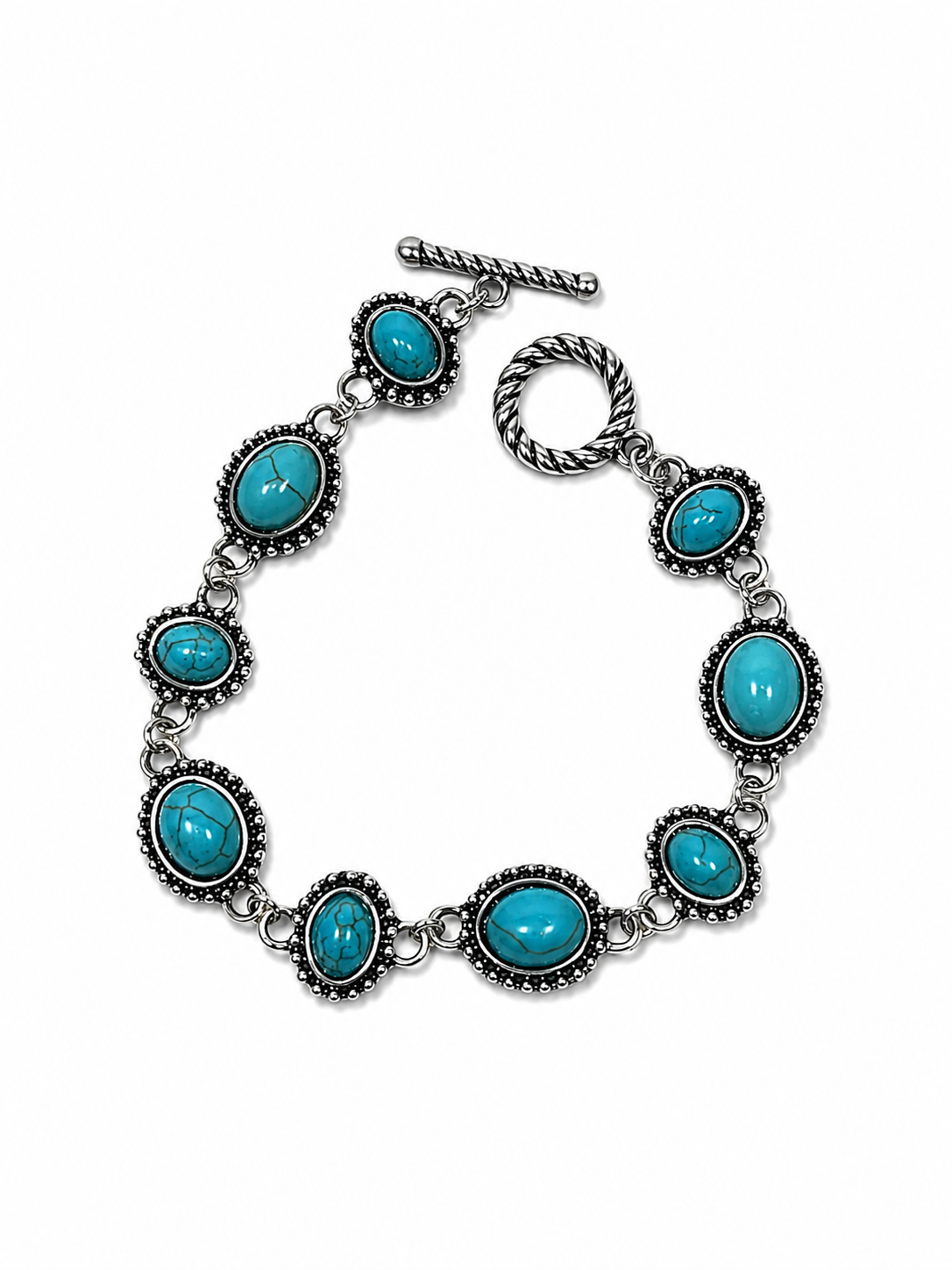 Silver & Oval Turquoise Link Bracelet