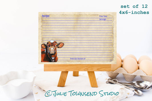 Set of 12 Cute Cow Recipe Cards