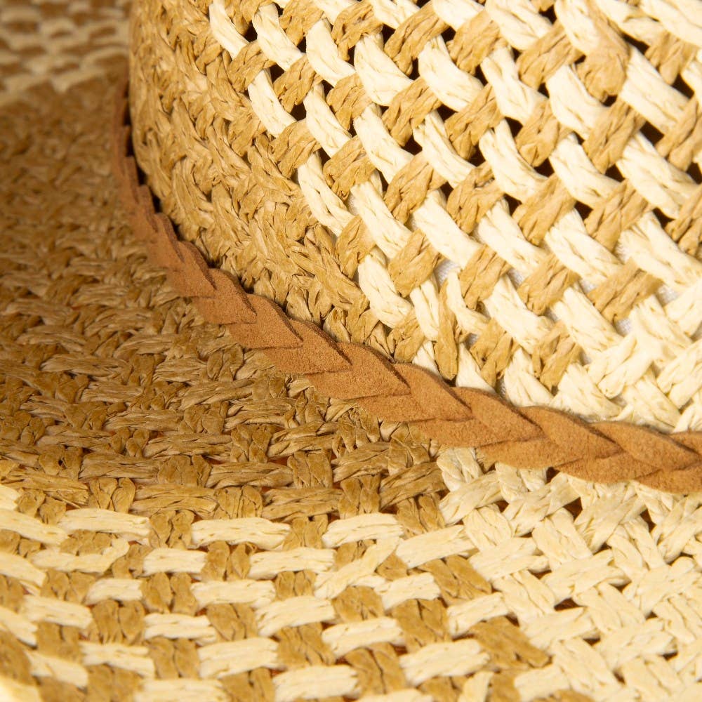 Two Tone Straw Braided Patches Cowboy Hat