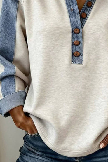 Denim Patchwork Collar Top