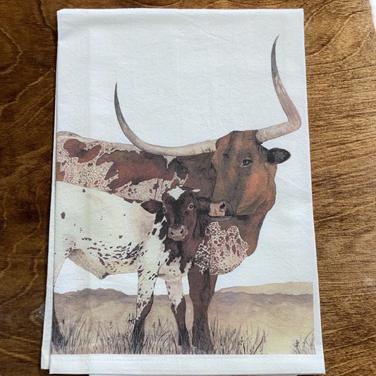 Mom and Baby Longhorn Tea Towel