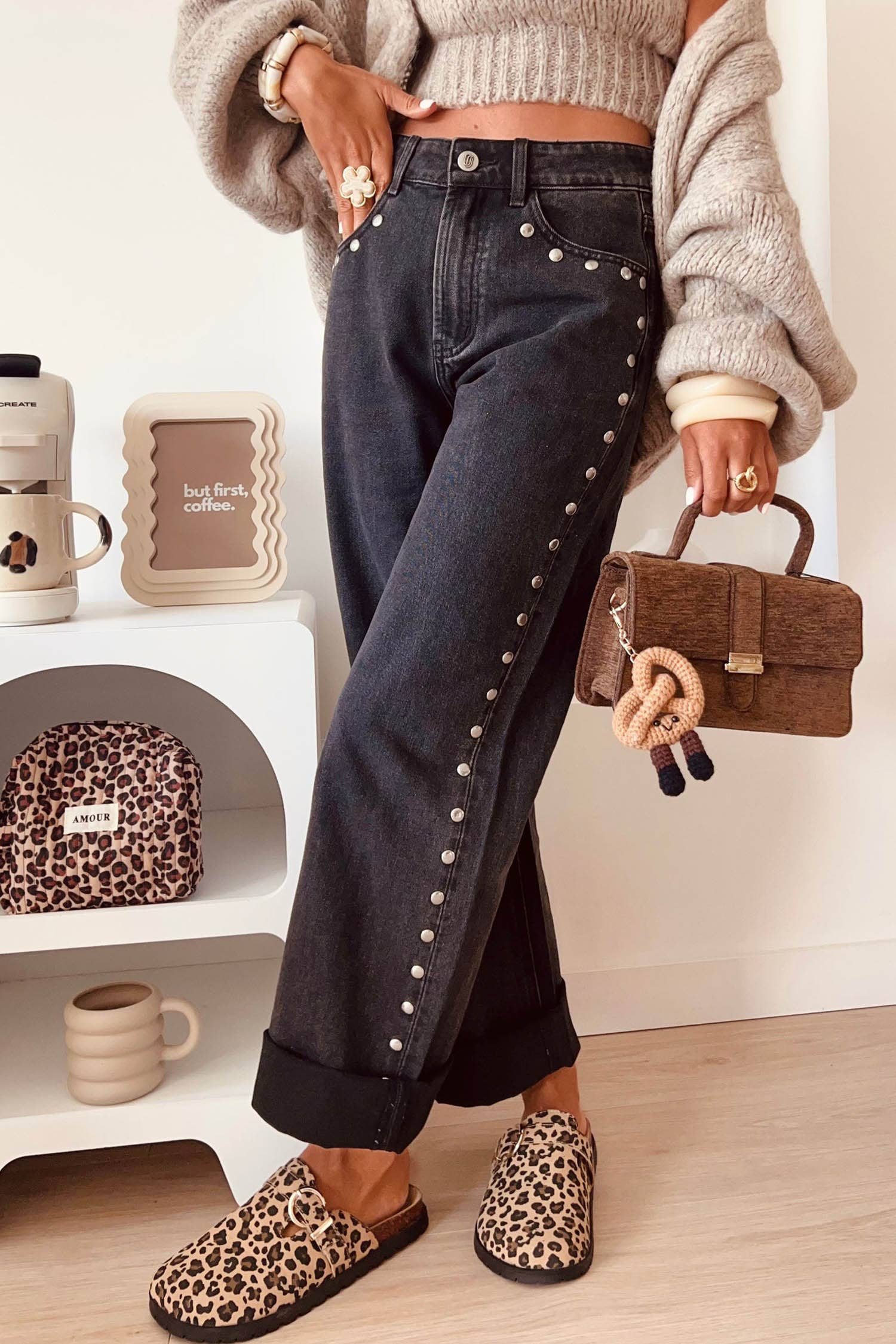 Studded Wide Leg Jeans