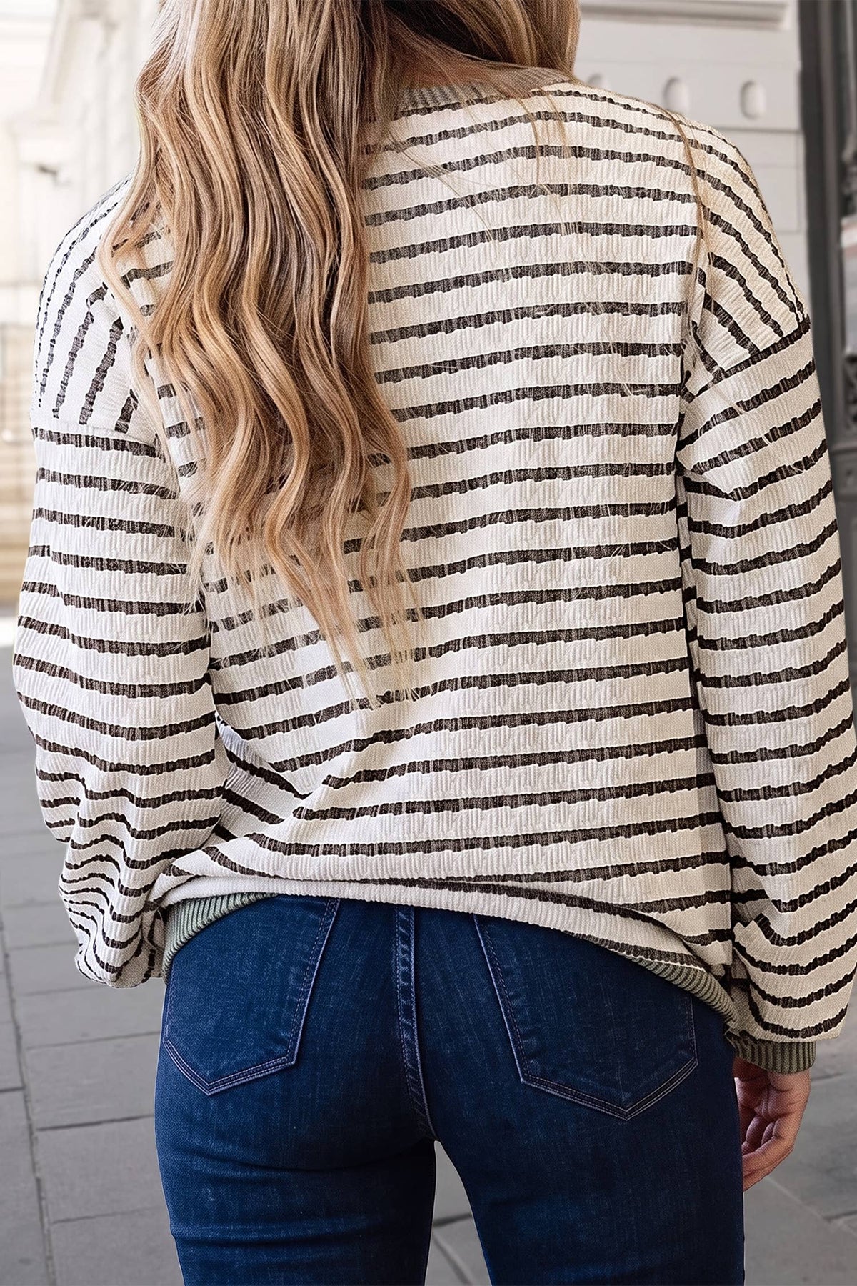 Chic Striped Textured Crewneck