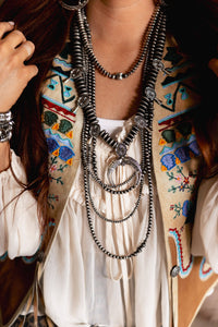 30" Faux Navajo Pearl Disc Squash Blossom Necklace