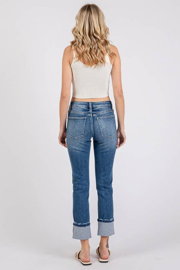 Slim Straight Cuffed Jeans