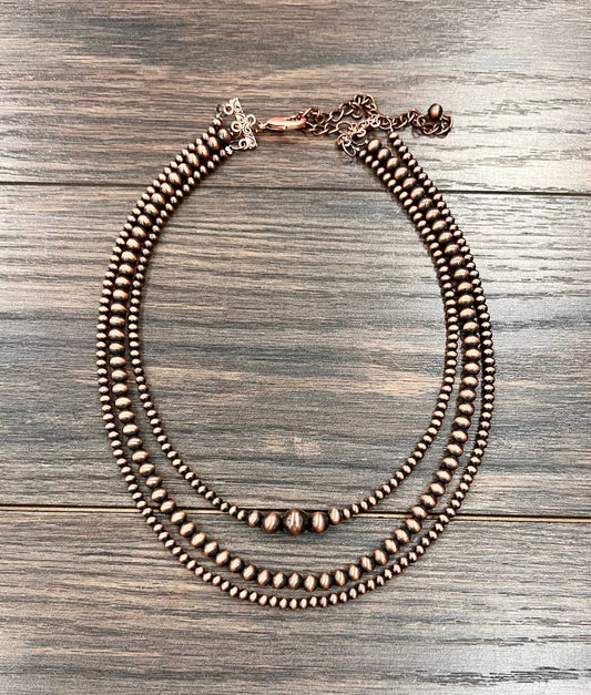 18" 3-strand Copper Navajo Bead Necklace