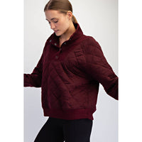 Quilted Snap Pullover- Dark Cherry