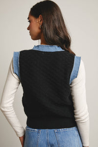 Denim Trim Knit Vest