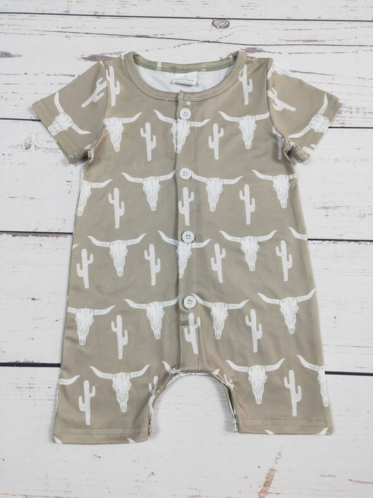 Tan Cactus Cows Printed Romper