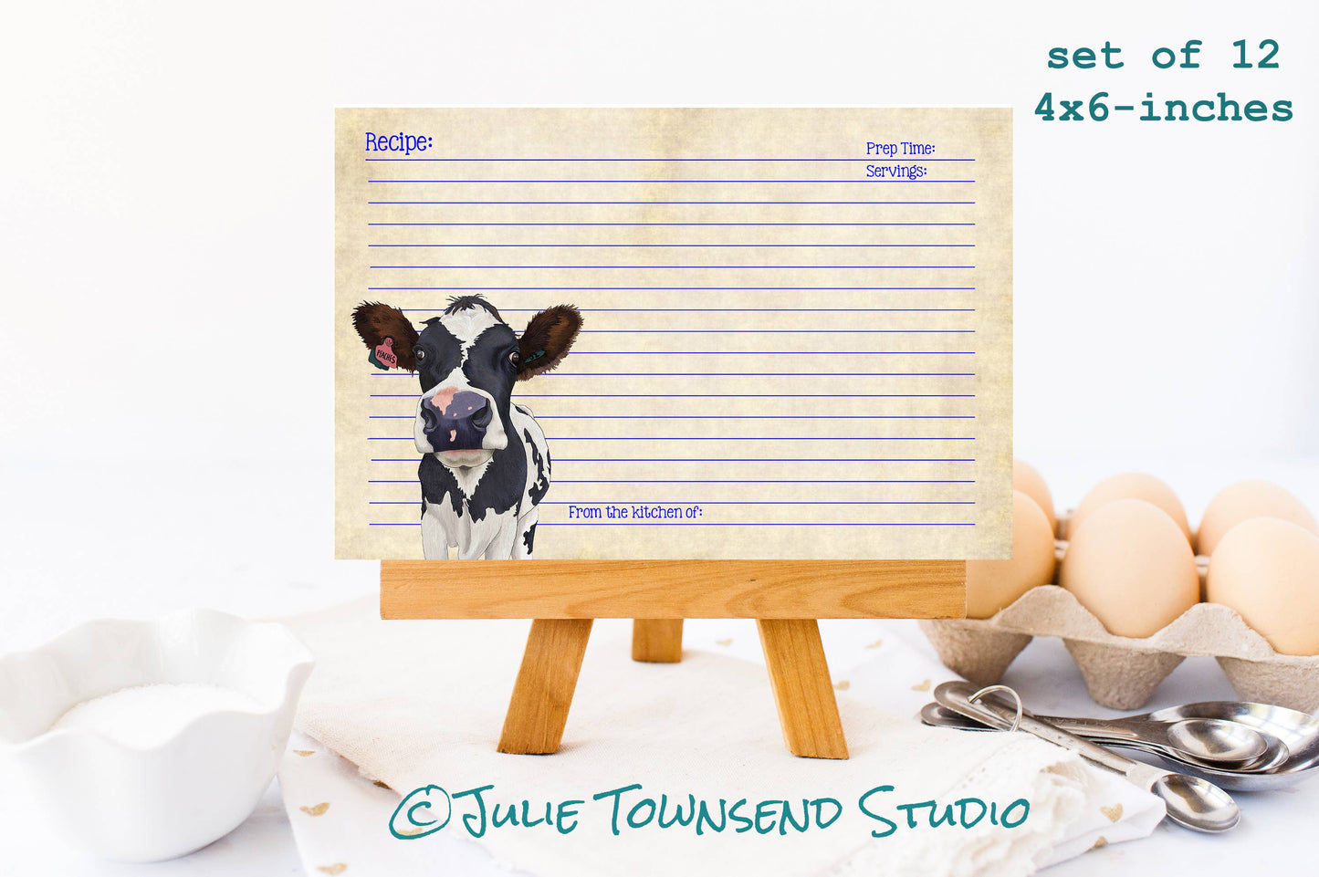 Set of 12 Cute Cow Recipe Cards