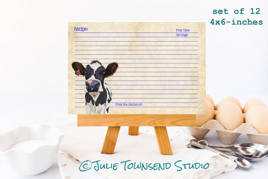 Set of 12 Cute Cow Recipe Cards