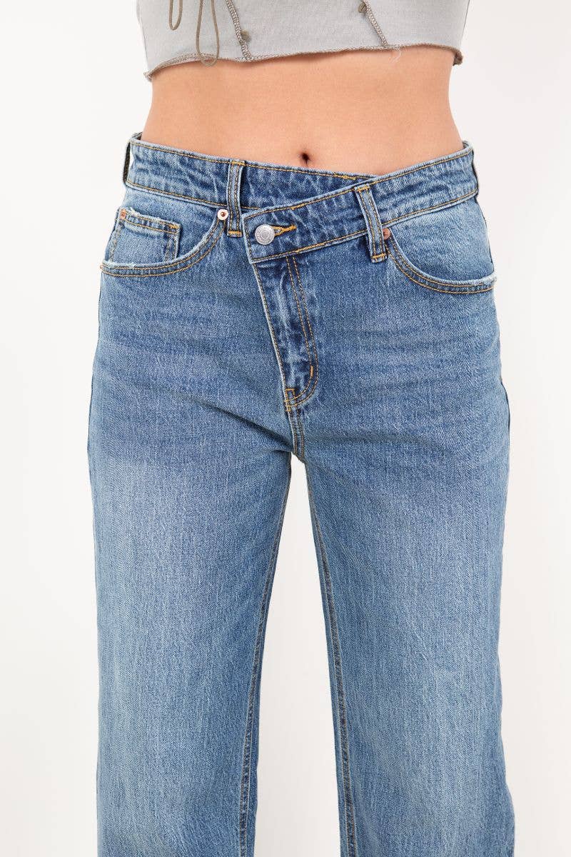 Crossover Cuff Straight Leg Jean