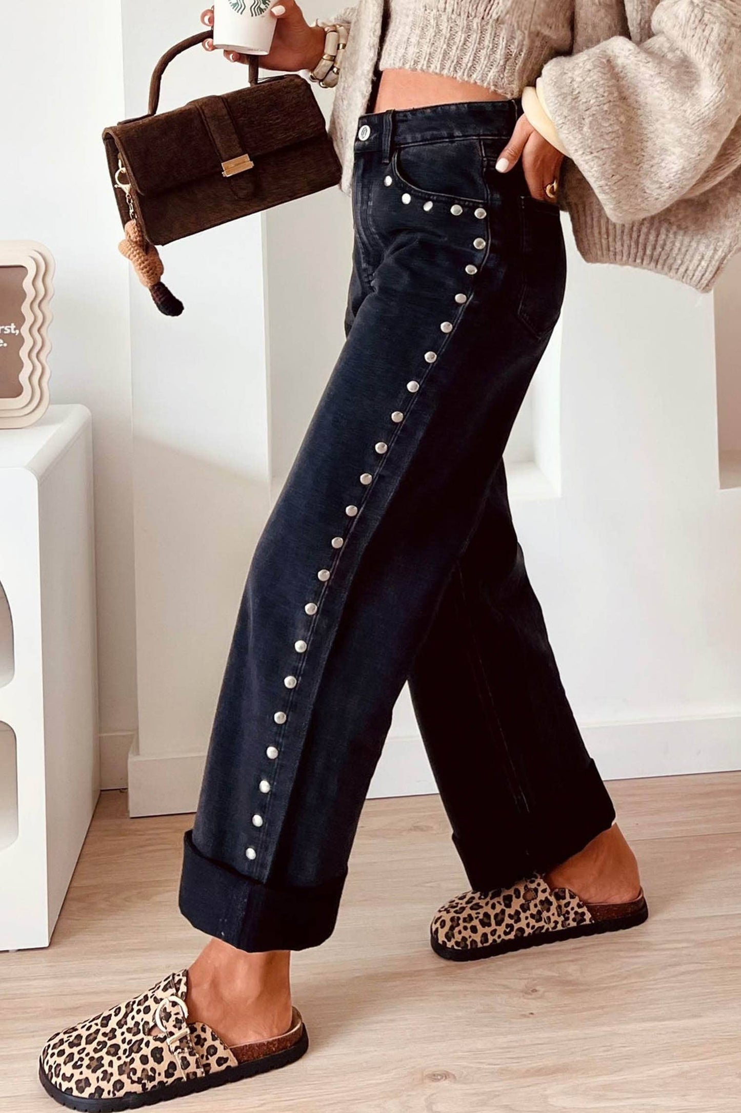 Studded Wide Leg Jeans