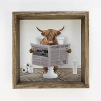 Highland Cow on Toilet Wood Frame Sign
