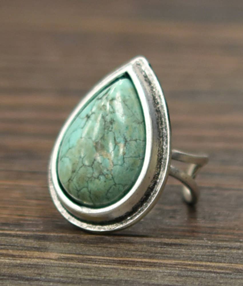 Teardrop Turquoise Adjustable Ring