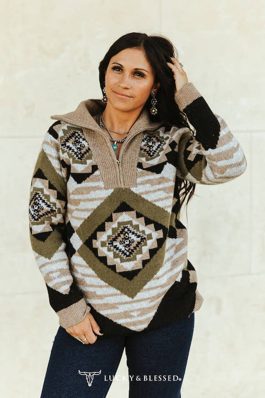 Aztec Knitted Zip-up Sweatshirt
