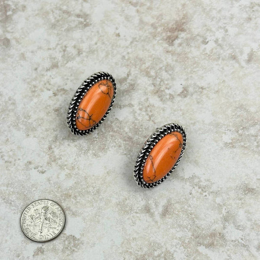 Orange Stone Oval Post Earrings