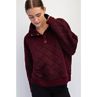 Quilted Snap Pullover- Dark Cherry