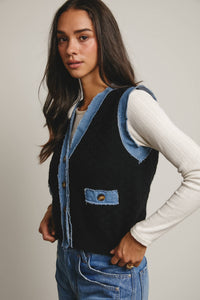 Denim Trim Knit Vest
