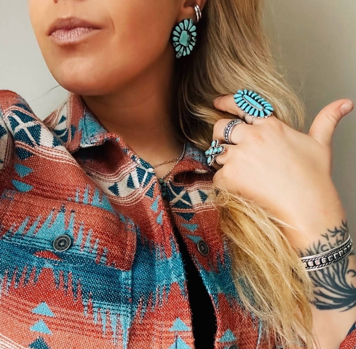 Clay Square Middle Turquoise Earring