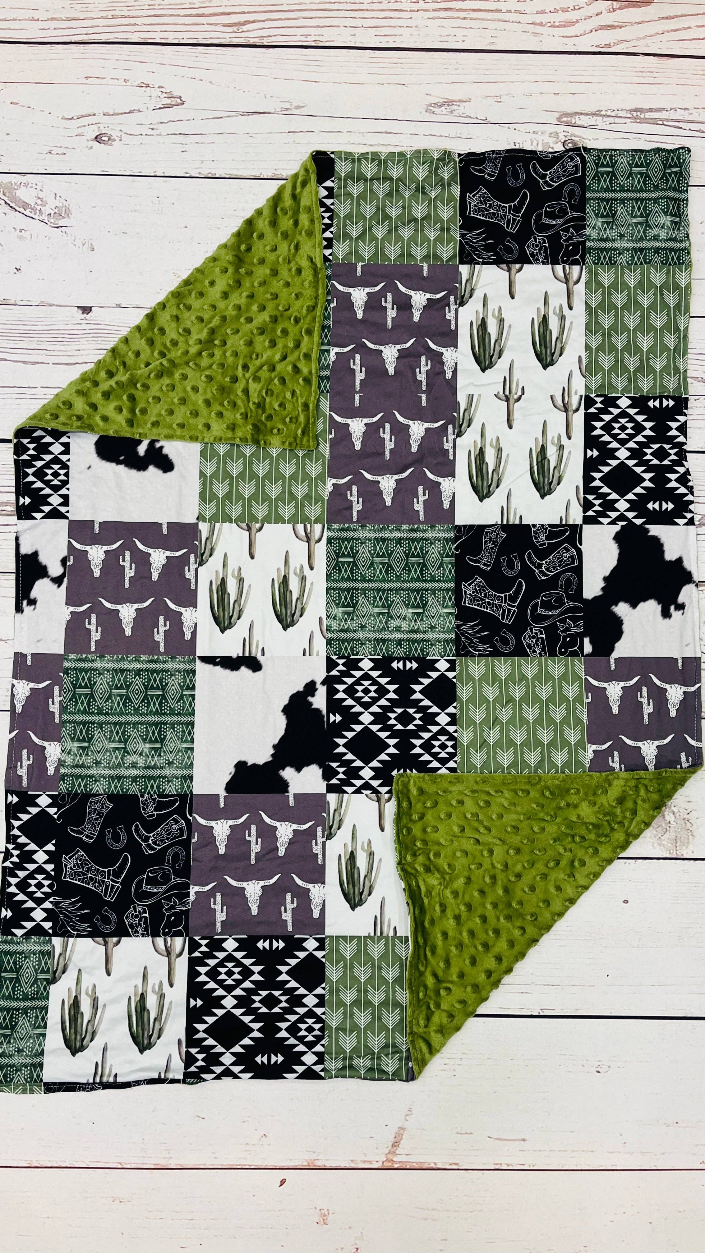 Olive Cows Cactus Blanket