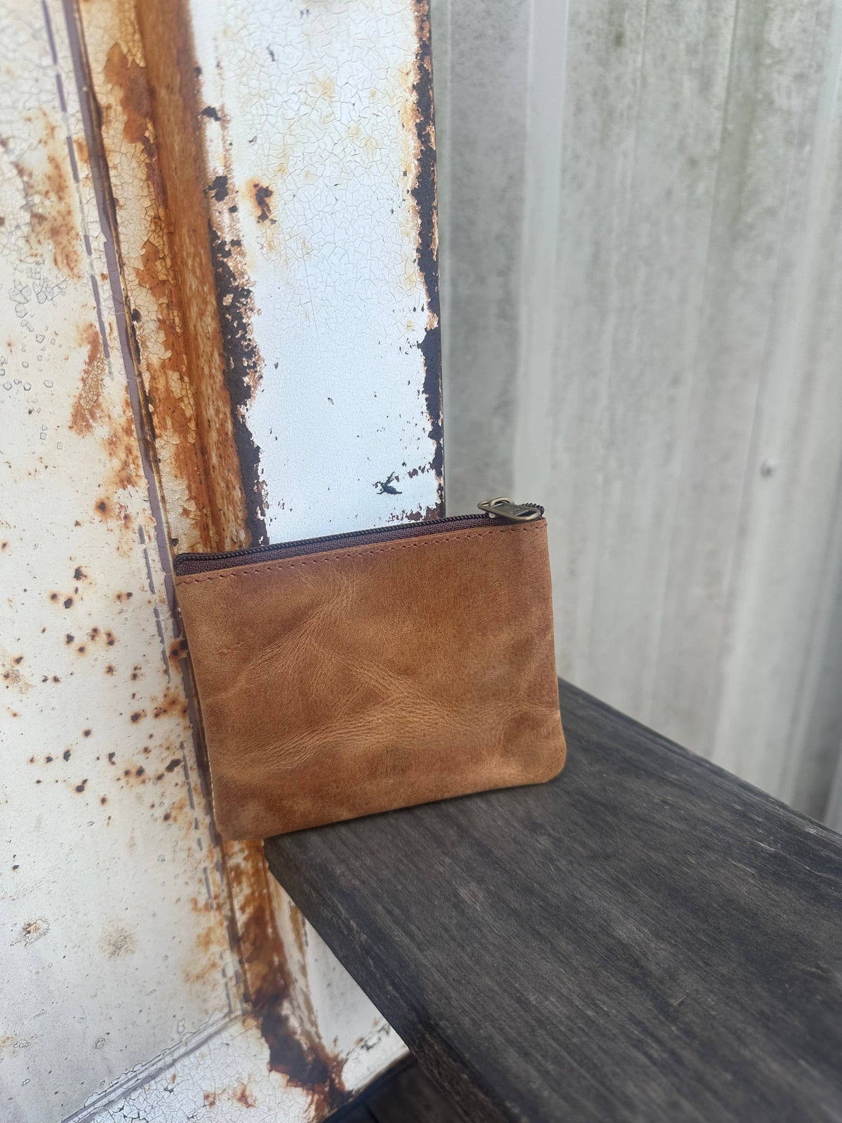 Small Embossed Leather Zipper Pouch