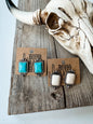 Western Rectangle Stone Earrings White