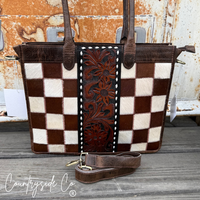 Wynonna Cowhide Checkered Tote Handbag