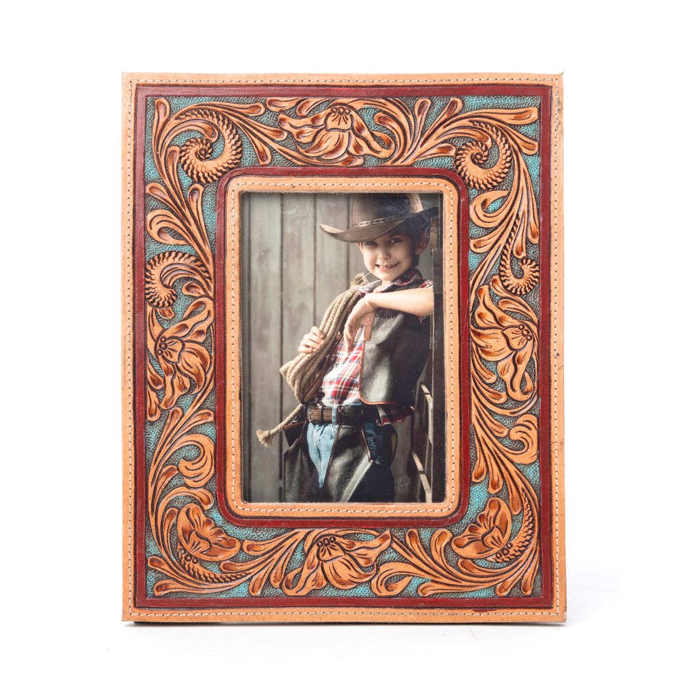Magnolia Rise Handtooled Leather Photo Frame
