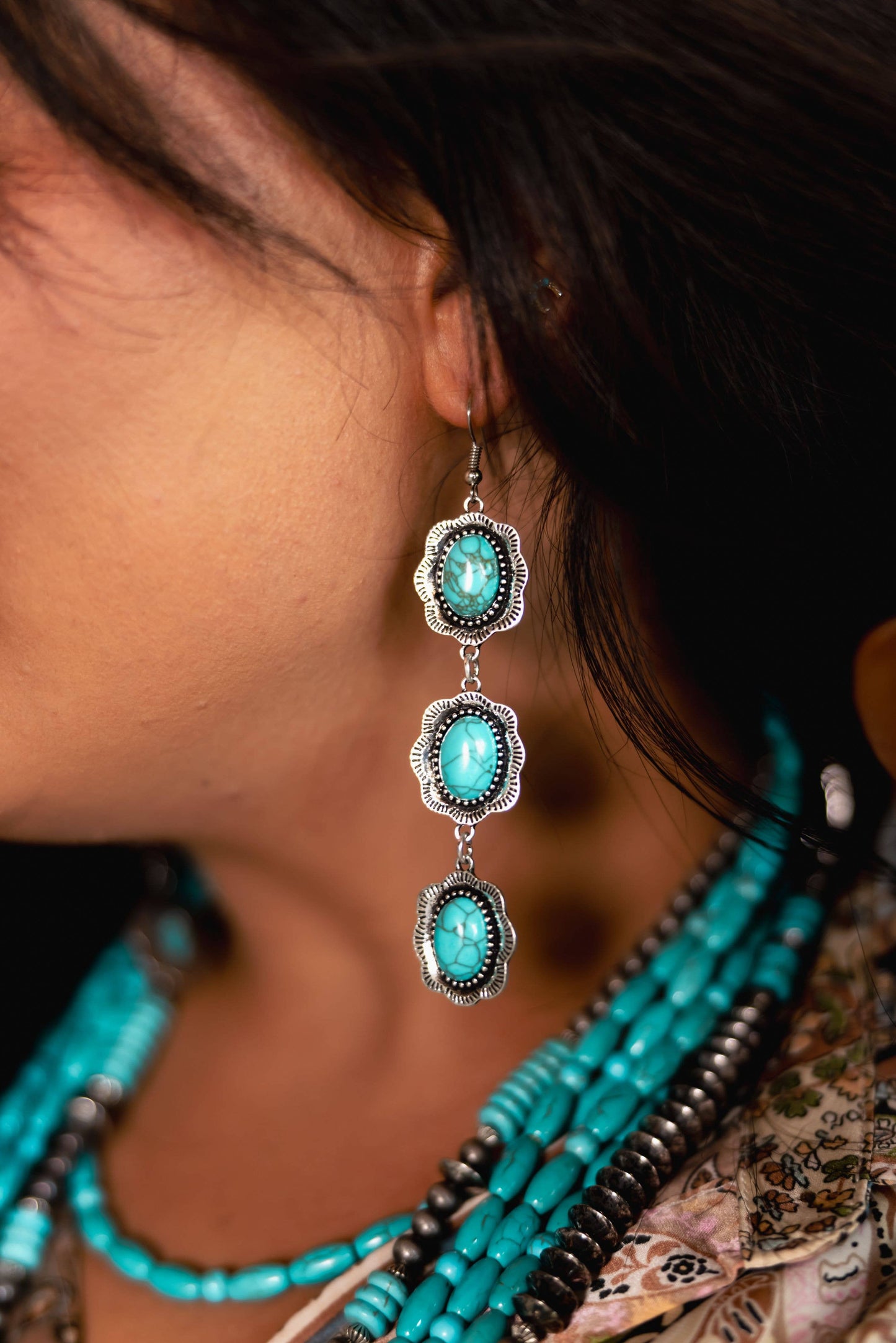 3 Tier Turquoise Earring