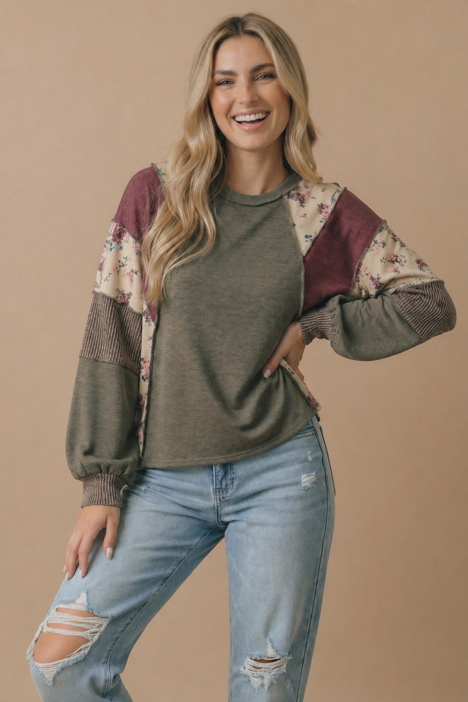 Mixed Patchwork Knit Top