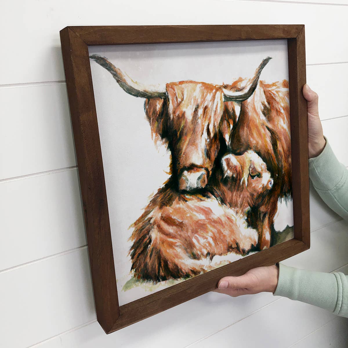 Mama and Baby Highland Cow Canvas