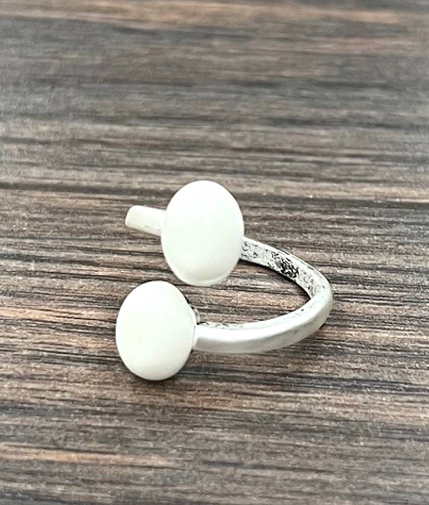 Oval White Stone, Brass Adjustable Rings