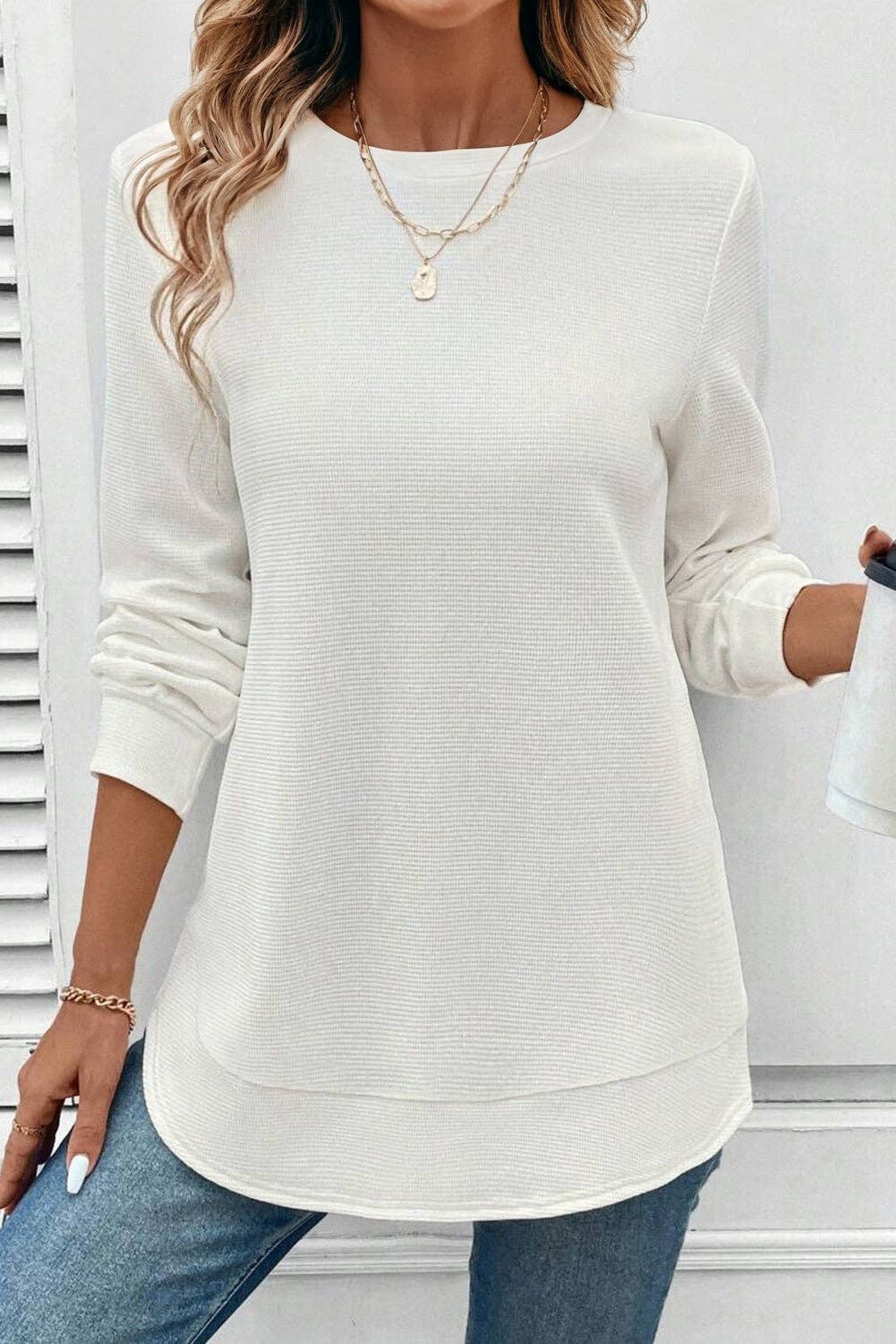 Waffle Knit Long Sleeve Top