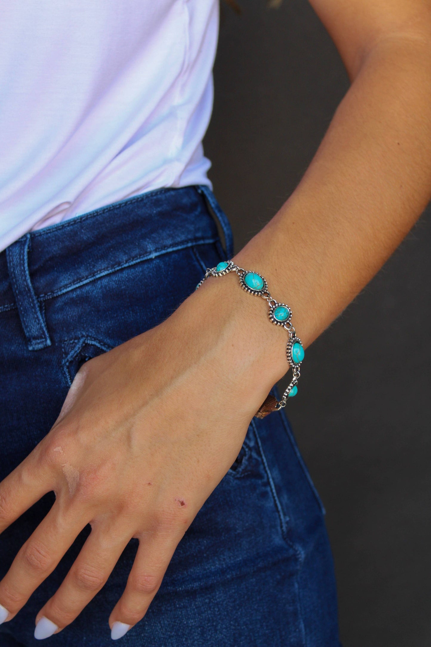 Silver & Oval Turquoise Link Bracelet