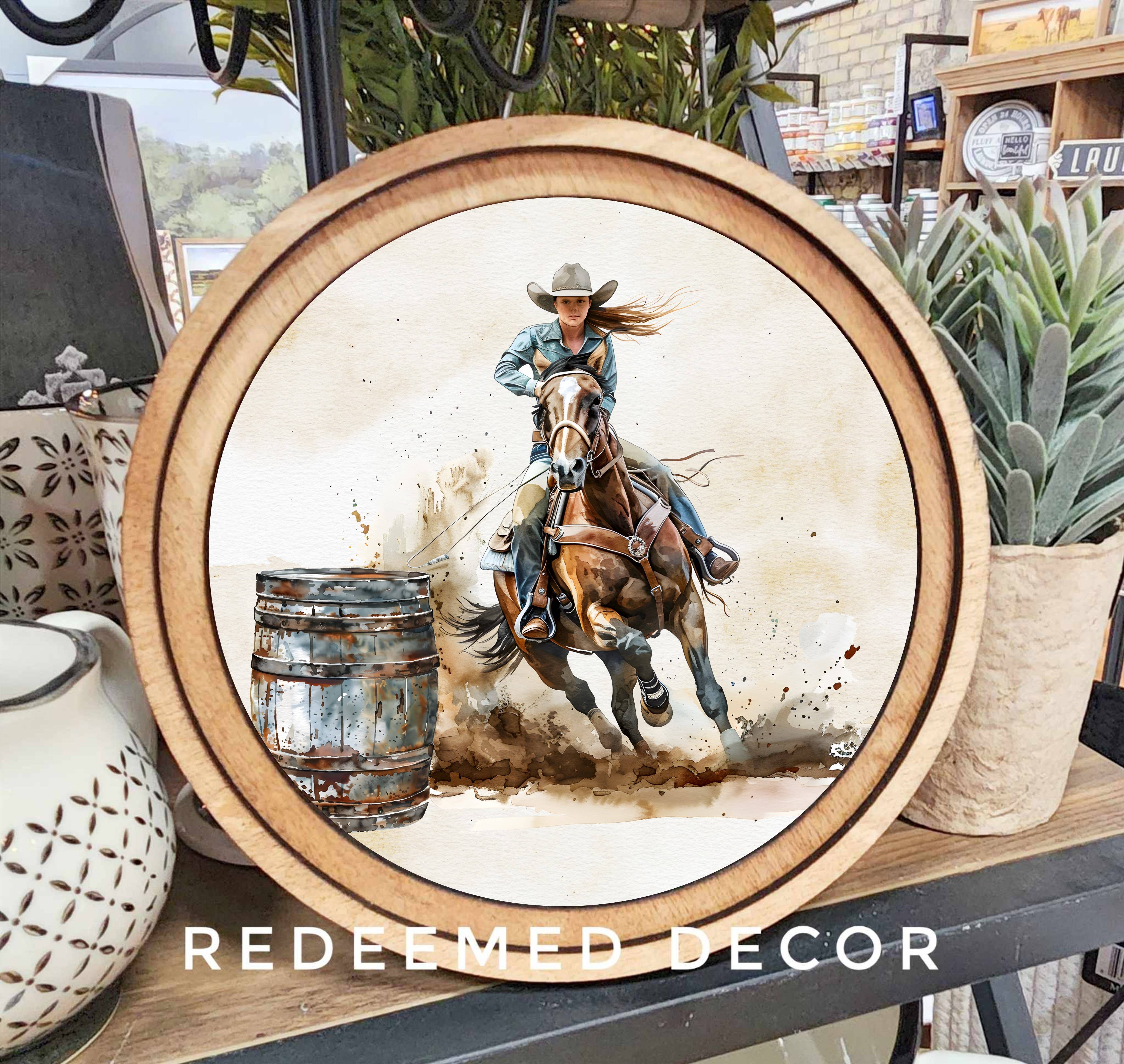 8" Round Barrel Racer Art