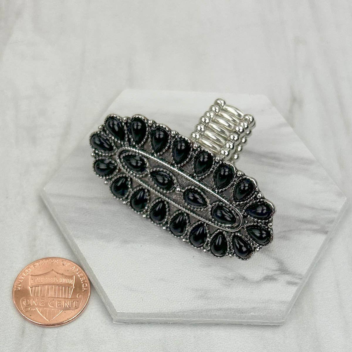 Silver with Black Stone Oval Ring