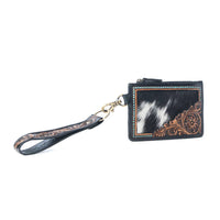 Apache Twilight Handtooled Hairon Leather Card Holder in Midnight Hide