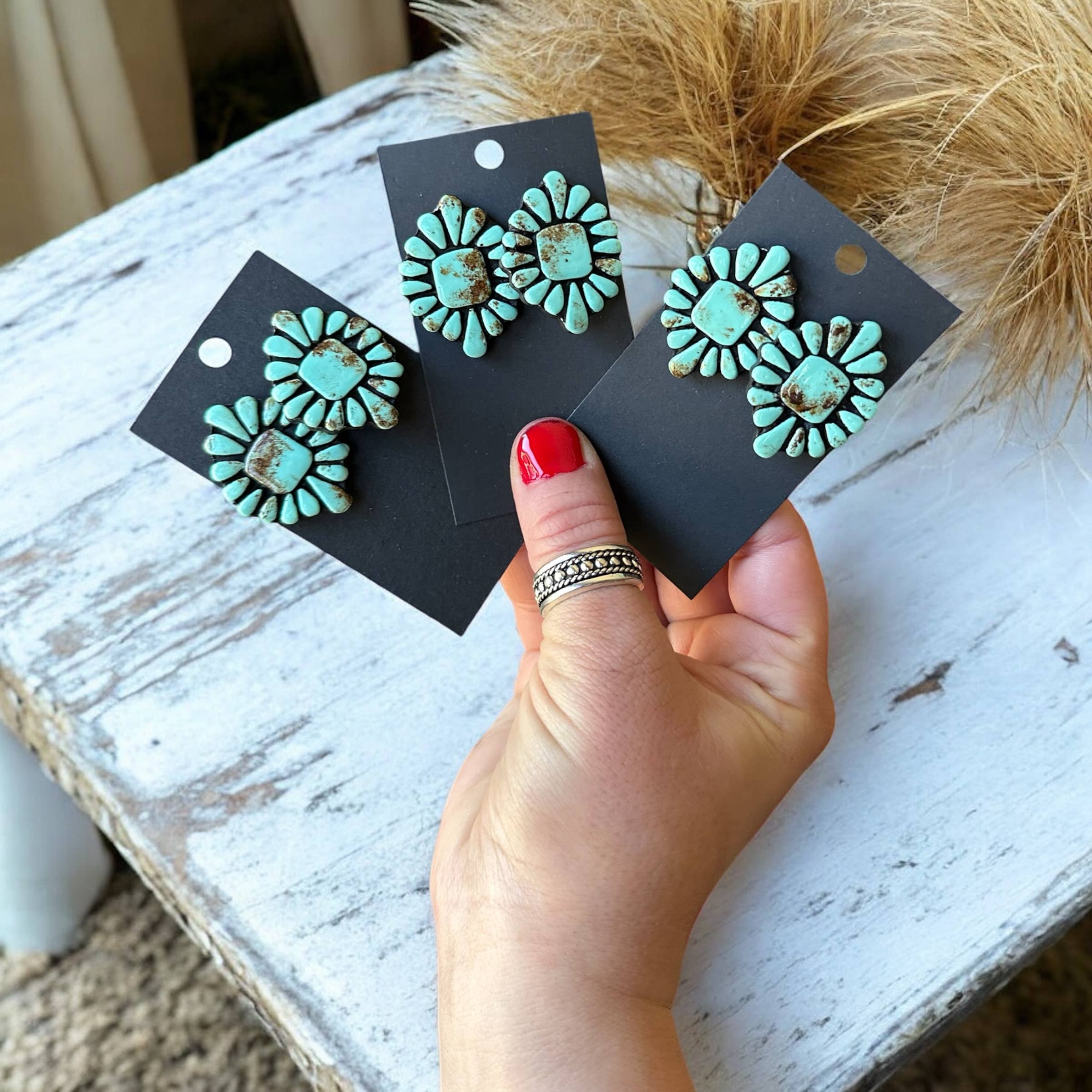 Clay Square Middle Turquoise Earring