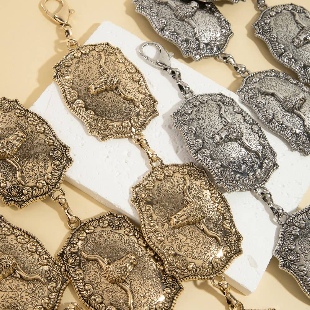 Western Longhorn Engraved Chain Belt