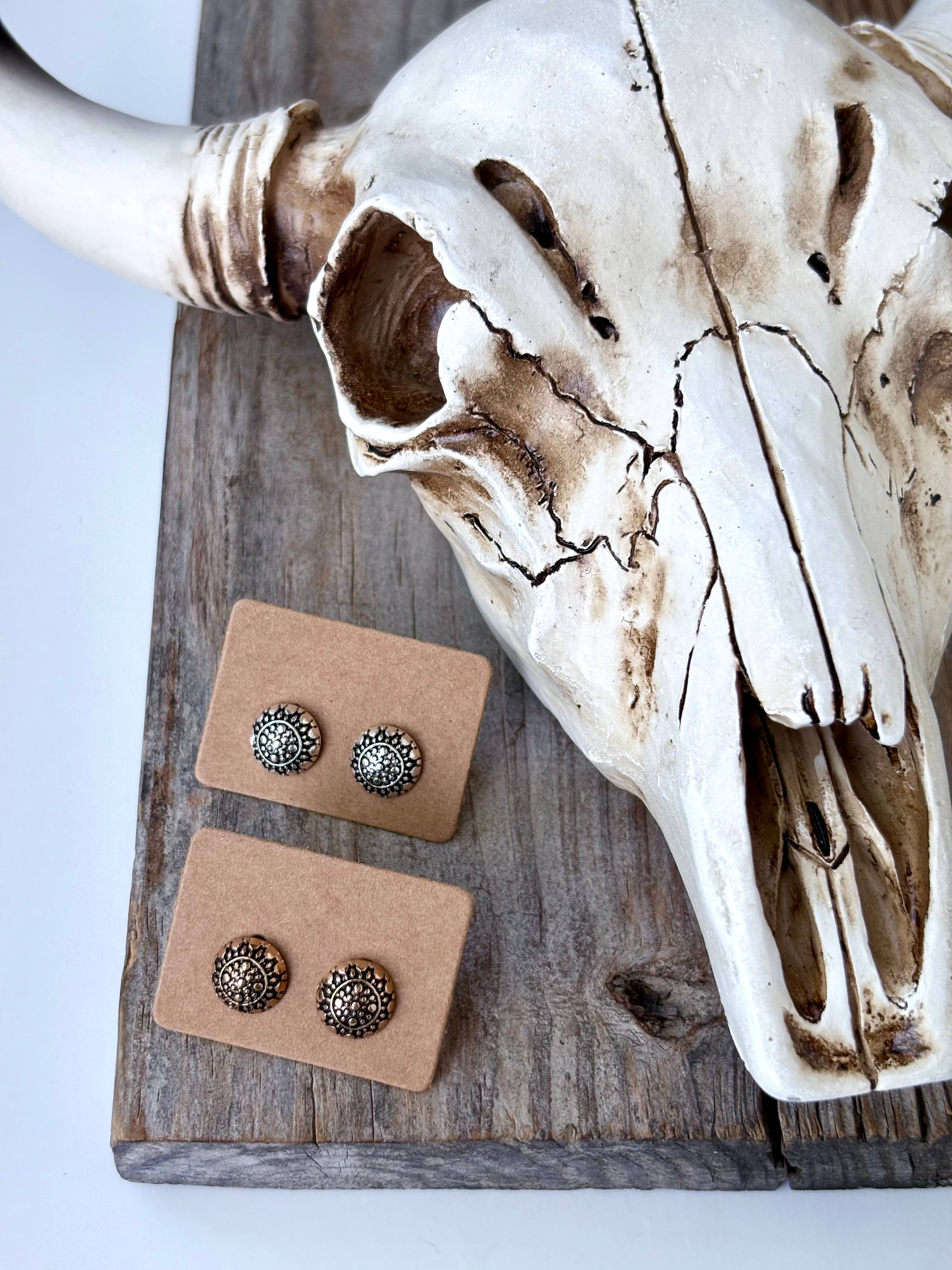 Round Western Concho Stud Earrings