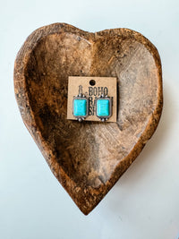 Western Rectangle Stone Earrings Turquoise
