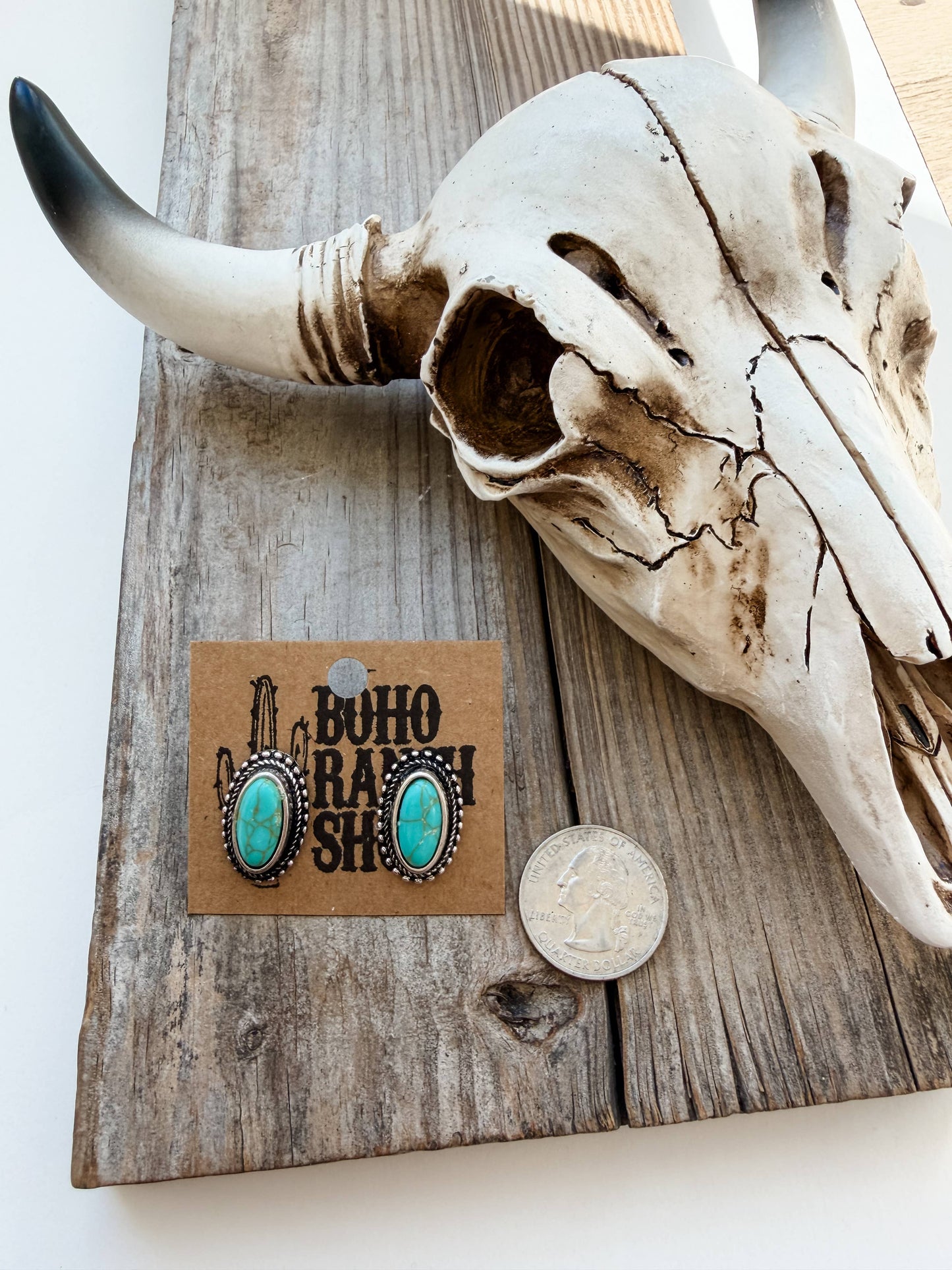 Western Turquoise Oval Stud Earrings 