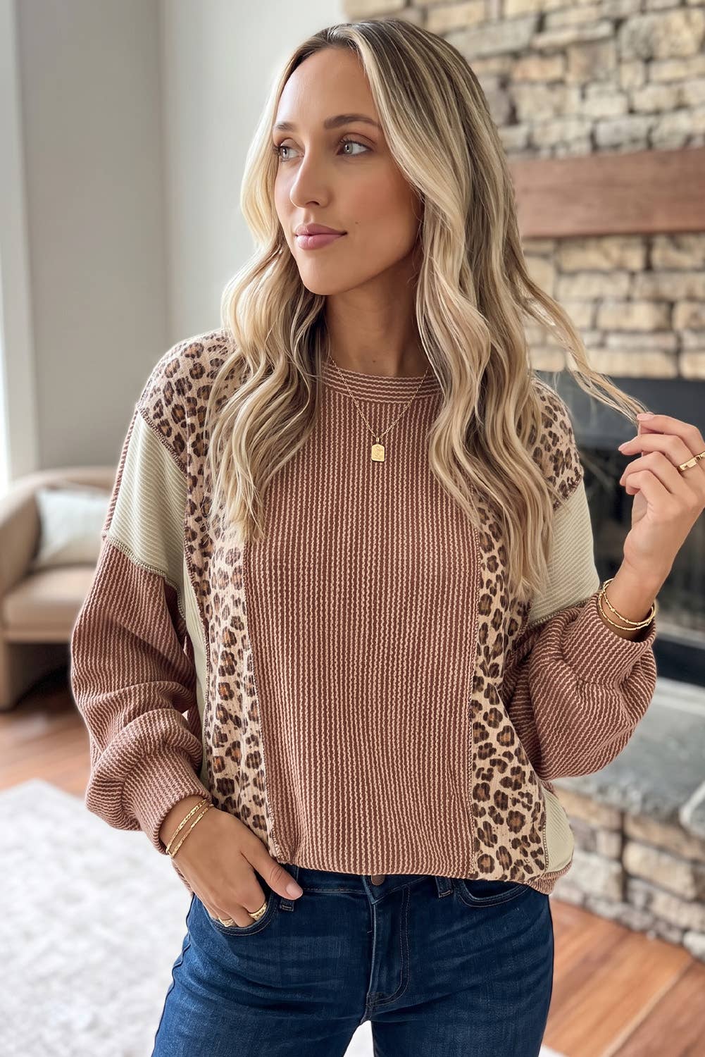 Leopard Ribbed Knit Top