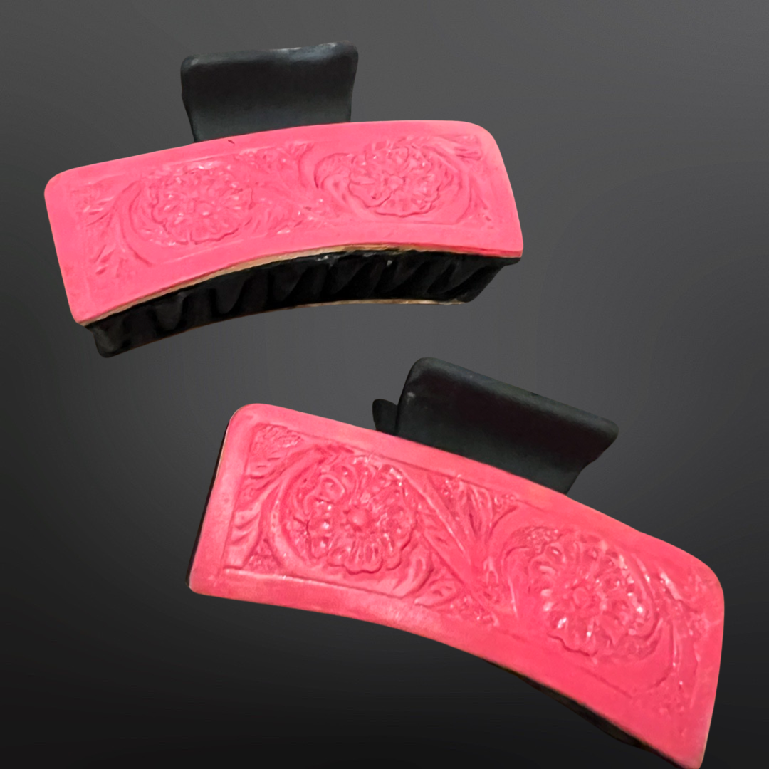 Pink Tooled Leather Claw Hair Clip