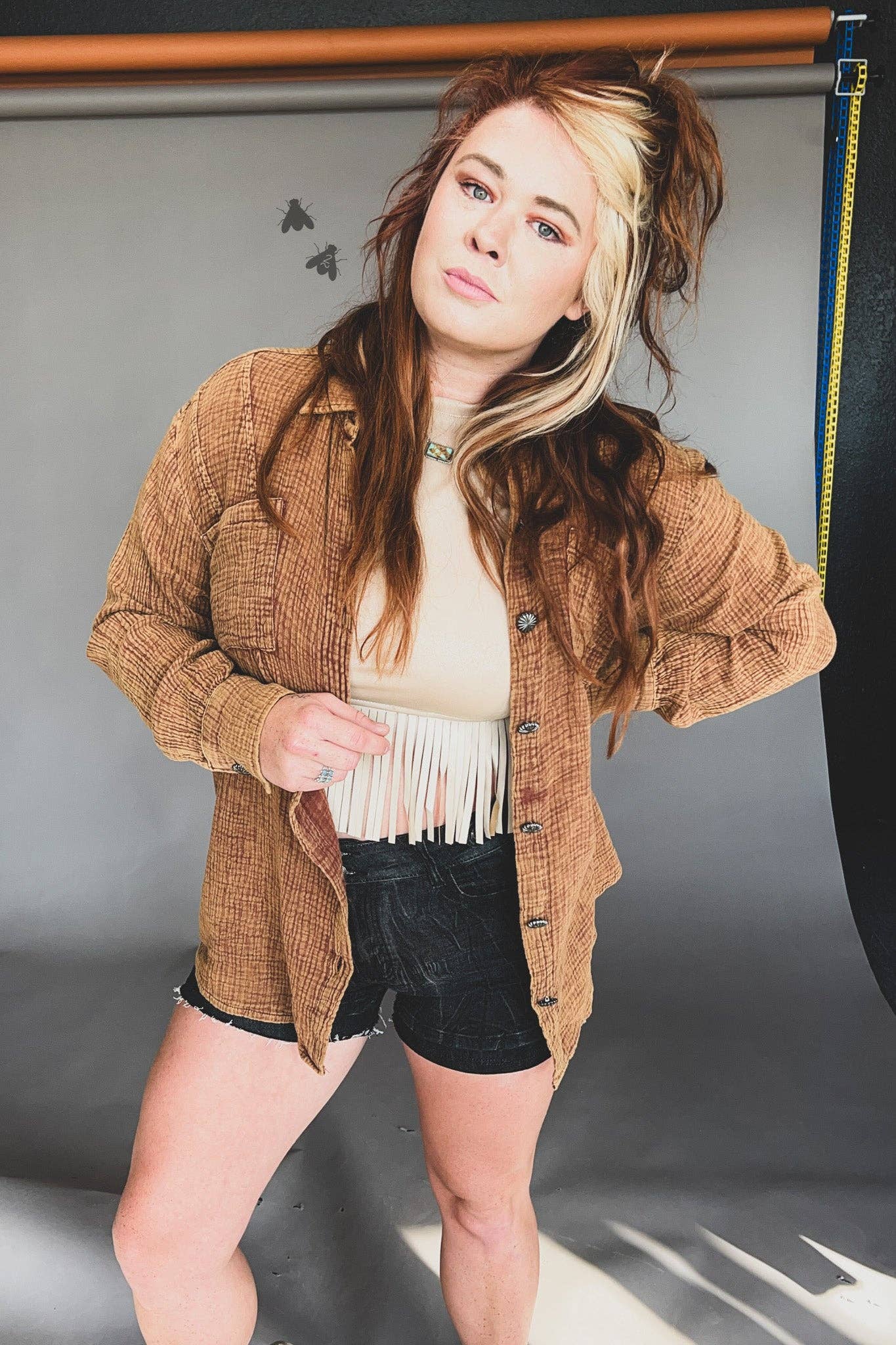 Faux Leather Sand Fringe Top