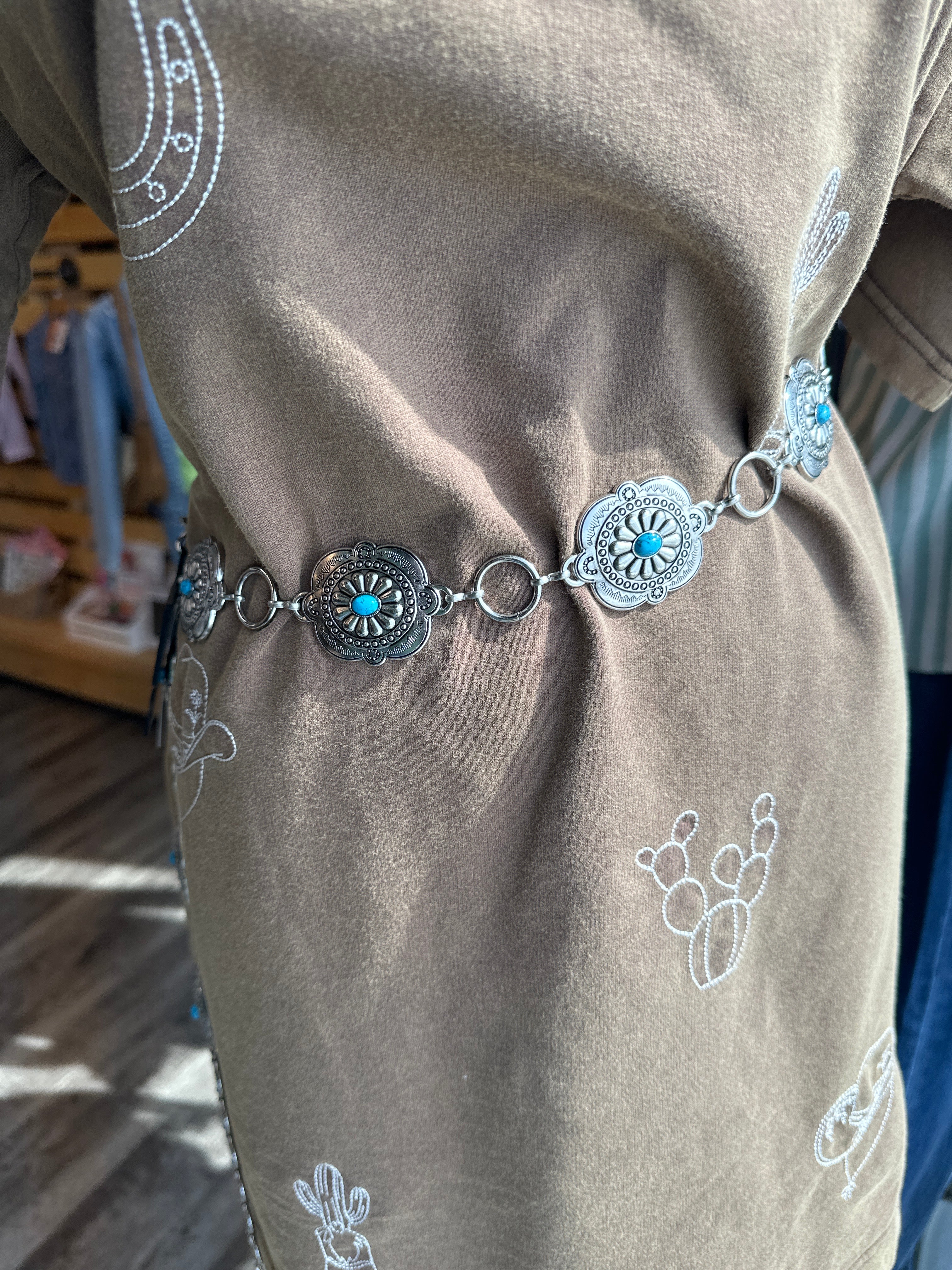 Silver Stone Metal Concho Belt